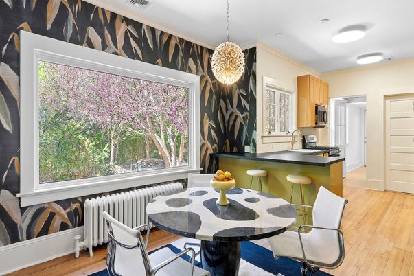 Dining room, Interior, Kitchen, Pendant Lights, Wood Texture Flooring