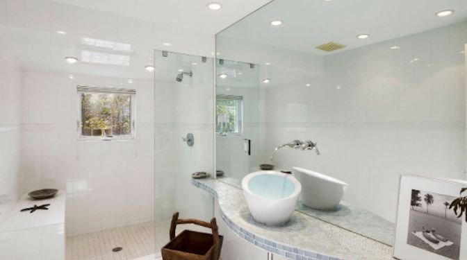 Bathroom, Glass Shower, Interior, Recessed Lighting