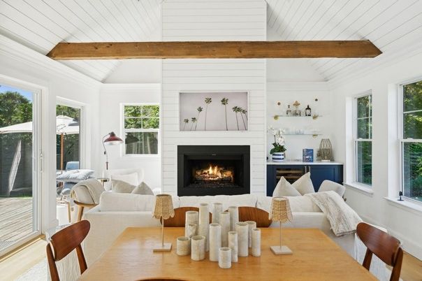 Fireplace, Interior, Living room, Wooden Beams, Wood Texture Flooring
