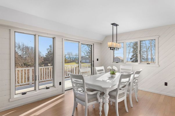 Dining room, Interior, Pendant Lights, Wood Texture Flooring