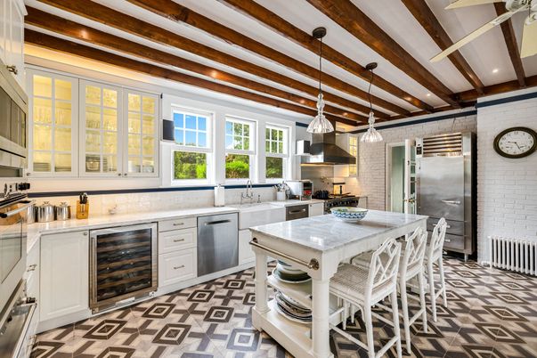 Interior, Kitchen, Pendant Lights, Recessed Lighting, Stainless Steel Appliances, Wooden Beams