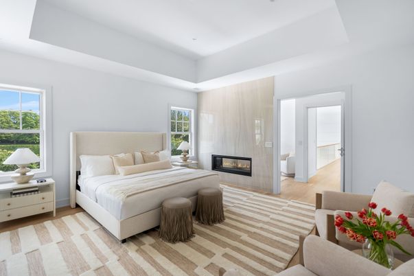 Bedroom, Fireplace, Interior, Wood Texture Flooring