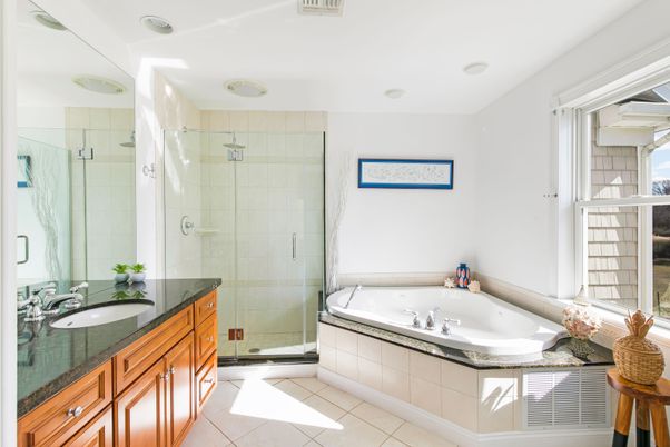 Bathroom, Dual Sink Vanities, Glass Shower, Interior, Recessed Lighting