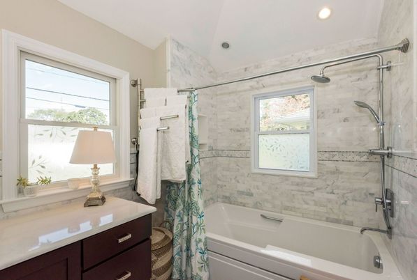 Bathroom, Interior, Marble Walls, Recessed Lighting