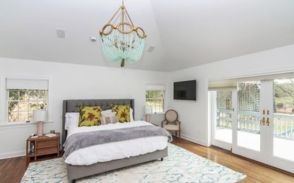 Bedroom, Chandelier, Interior, Wood Texture Flooring
