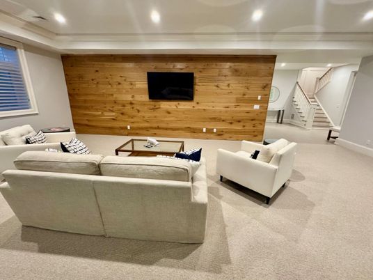 Interior, Living room, Recessed Lighting, Wooden Walls