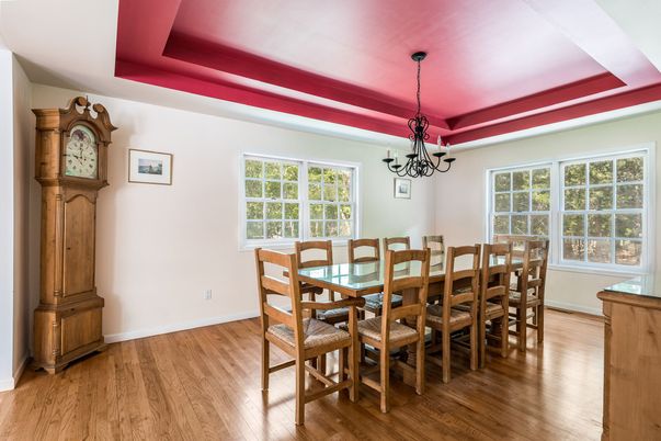 Dining room, Interior, Pendant Lights, Wood Texture Flooring