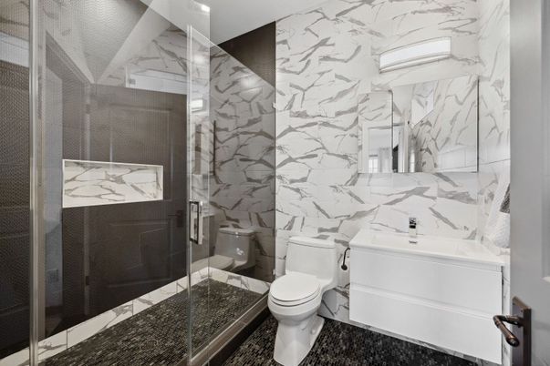 Bathroom, Glass Shower, Interior, Marble Walls
