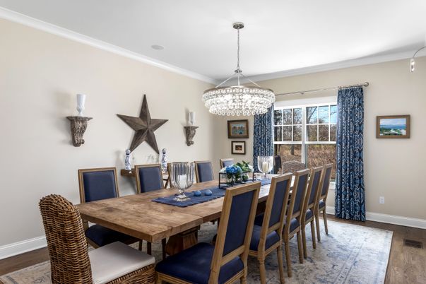 Dining room, Interior, Pendant Lights, Wood Texture Flooring