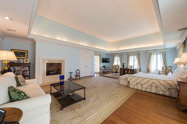 Bedroom, Fireplace, Interior, Living room, Recessed Lighting, Wood Texture Flooring