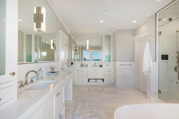 Bathroom, Dual Sink Vanities, Glass Shower, Interior, Recessed Lighting