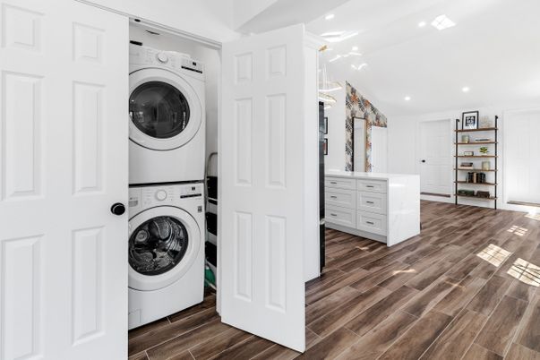 Interior, Recessed Lighting, Utility Closets, Washer, Wood Texture Flooring