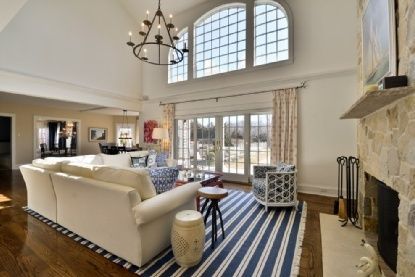 Chandelier, Dining room, Fireplace, Interior, Living room, Pendant Lights, Wood Texture Flooring
