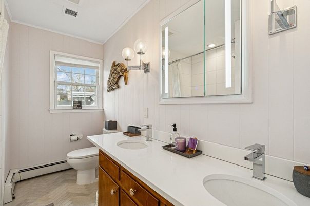 Bathroom, Dual Sink Vanities, Interior, Wood Texture Flooring