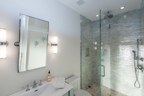 Bathroom, Glass Shower, Interior, Recessed Lighting