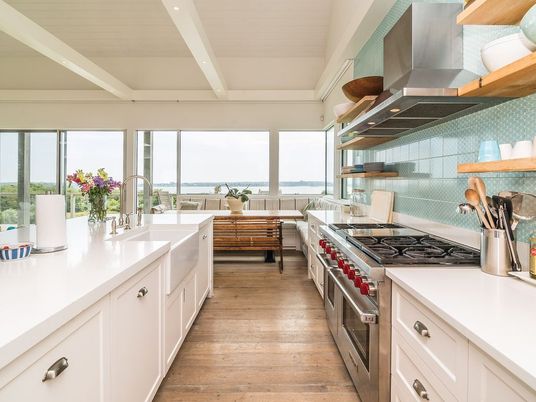 Interior, Kitchen, Stainless Steel Appliances, Water, Wood Texture Flooring