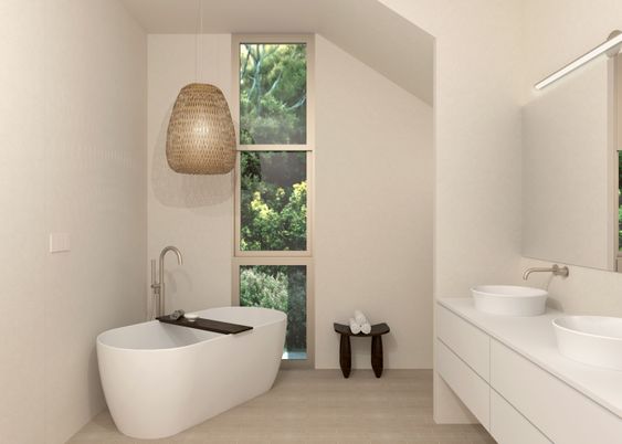 Bathroom, Dual Sink Vanities, Free Standing Baths, Interior, Wood Texture Flooring