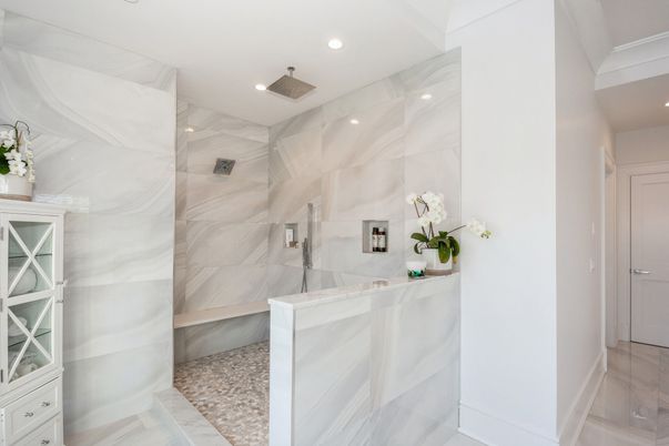 Bathroom, Interior, Marble Walls, Recessed Lighting