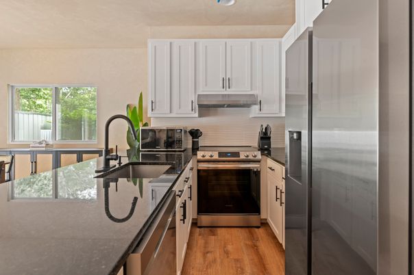 Interior, Kitchen, Stainless Steel Appliances, Wood Texture Flooring