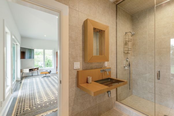 Bathroom, Glass Shower, Interior, Recessed Lighting