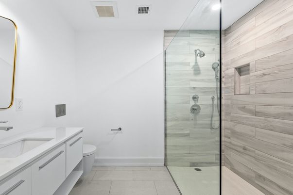 Bathroom, Glass Shower, Interior, Recessed Lighting
