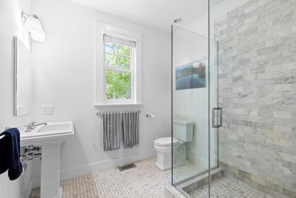 Bathroom, Glass Shower, Interior, Marble Walls