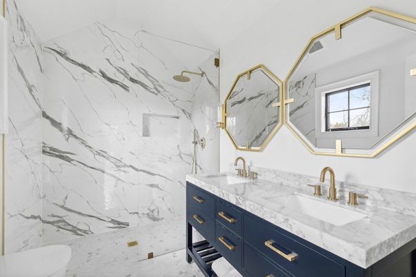 Bathroom, Glass Shower, Interior, Marble Walls