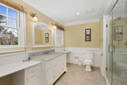Bathroom, Glass Shower, Interior, Marble, Recessed Lighting