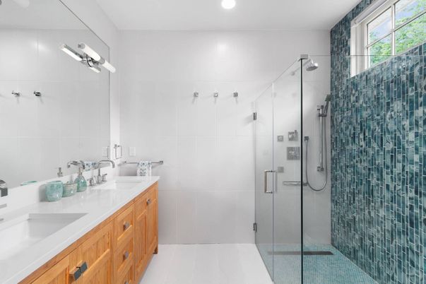 Bathroom, Dual Sink Vanities, Glass Shower, Interior, Recessed Lighting