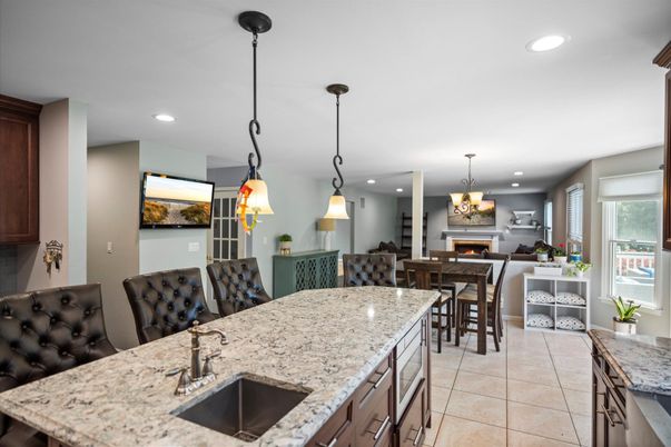 Dining room, Fireplace, Interior, Kitchen, Pendant Lights, Recessed Lighting
