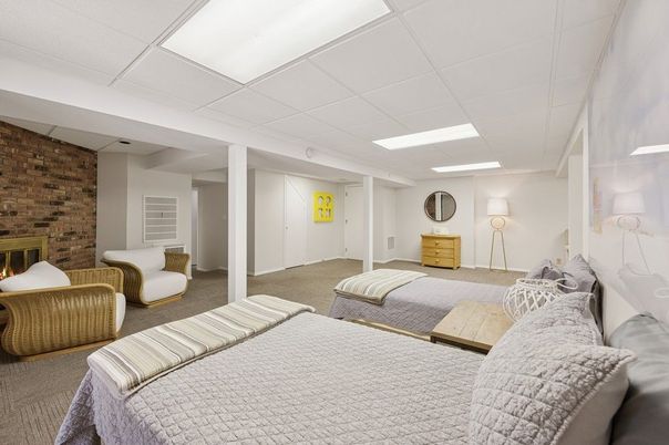 Bedroom, Interior, Recessed Lighting, Stone Walls
