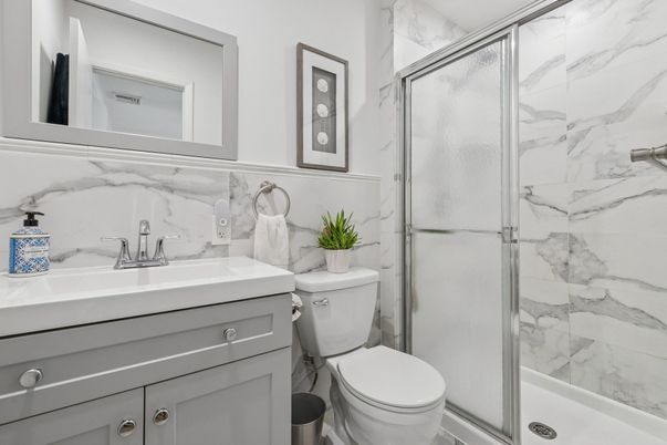 Bathroom, Glass Shower, Interior, Marble Walls