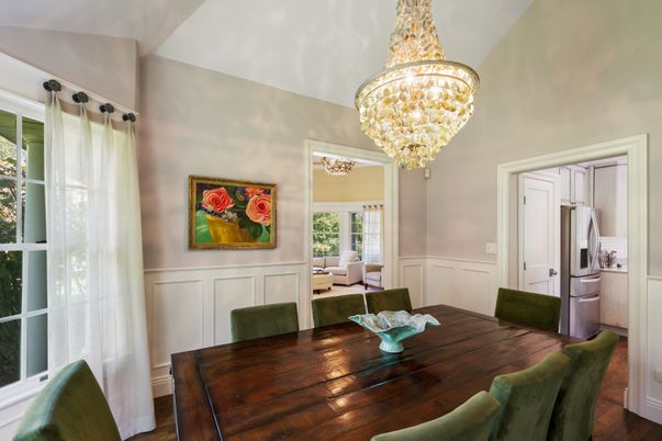 Chandelier, Dining room, Interior, Wood Texture Flooring