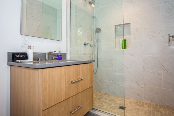 Bathroom, Glass Shower, Interior, Marble Walls