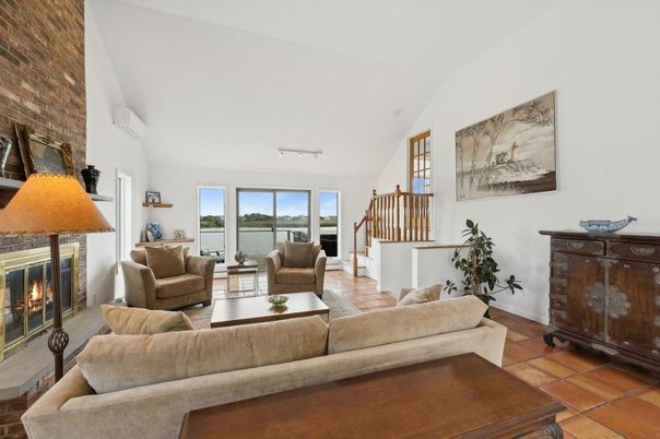 Fireplace, Interior, Living room, Stone Walls, Water
