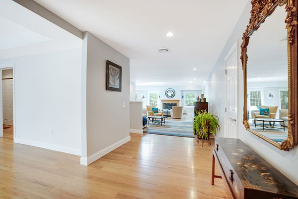 Dining room, Interior, Recessed Lighting, Wood Texture Flooring