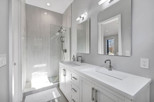 Bathroom, Dual Sink Vanities, Glass Shower, Interior, Recessed Lighting