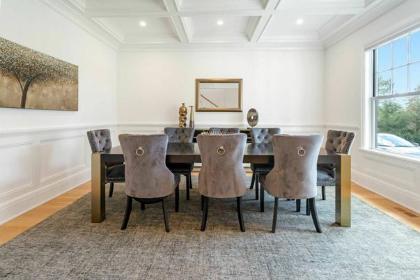 Dining room, Interior, Recessed Lighting, Wood Texture Flooring