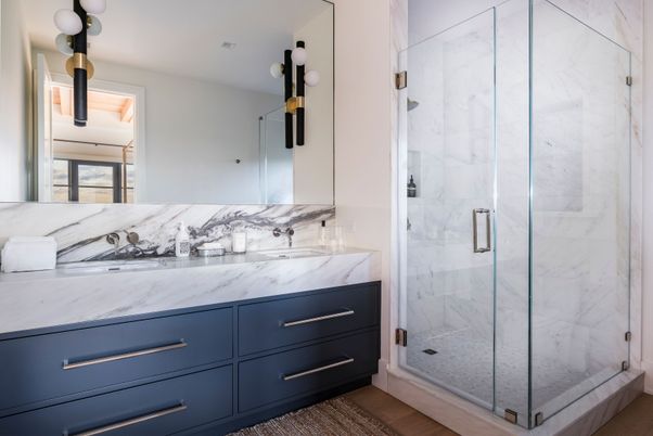 Bathroom, Glass Shower, Interior, Marble Walls