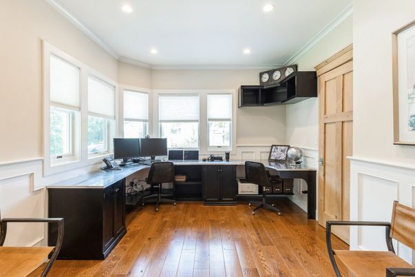 Home Office, Interior, Recessed Lighting, Wood Texture Flooring