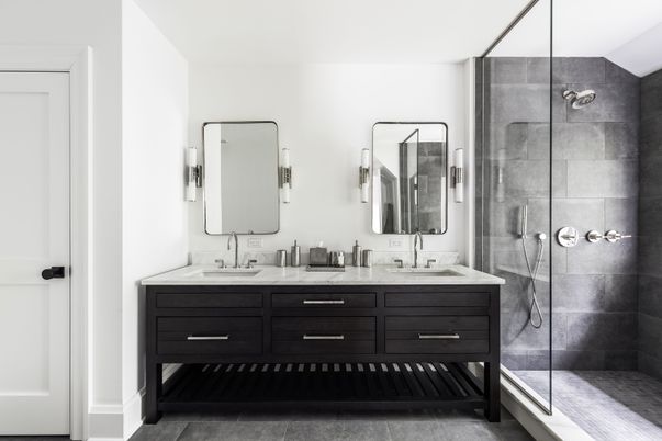 Bathroom, Dual Sink Vanities, Glass Shower, Interior