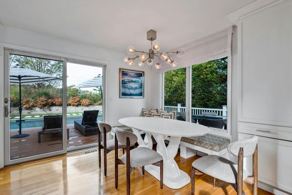 Dining room, Interior, Pendant Lights, Sun Room, Wood Texture Flooring