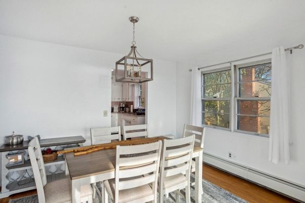 Dining room, Interior, Pendant Lights, Wood Texture Flooring