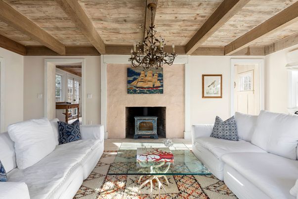 Chandelier, Fireplace, Interior, Living room, Wooden Beams, Wooden Ceilings