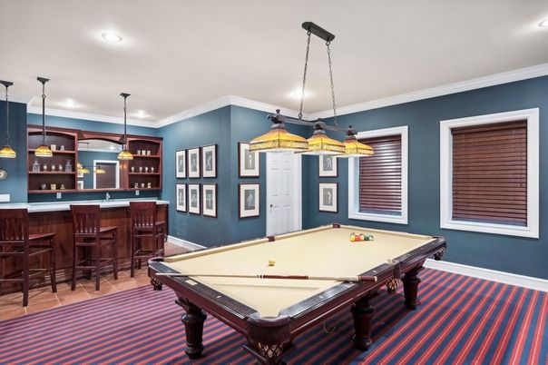Billiard Table, Game Room, Interior, Pendant Lights, Recessed Lighting
