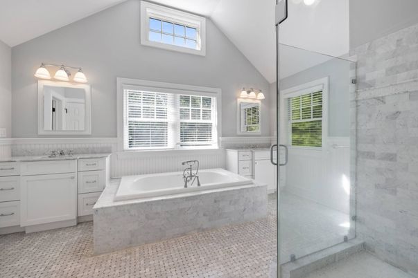 Bathroom, Glass Shower, Interior, Marble Walls