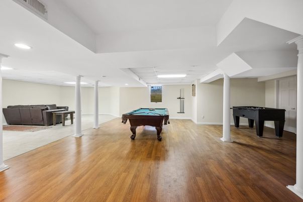 Billiard Table, Game Room, Interior, Recessed Lighting, Wood Texture Flooring