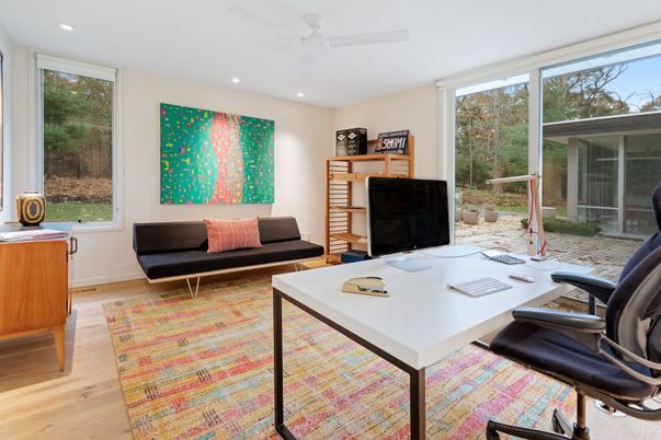 Home Office, Interior, Recessed Lighting, Wood Texture Flooring