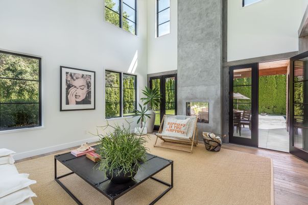Fireplace, Interior, Living room, Sun Room, Wood Texture Flooring