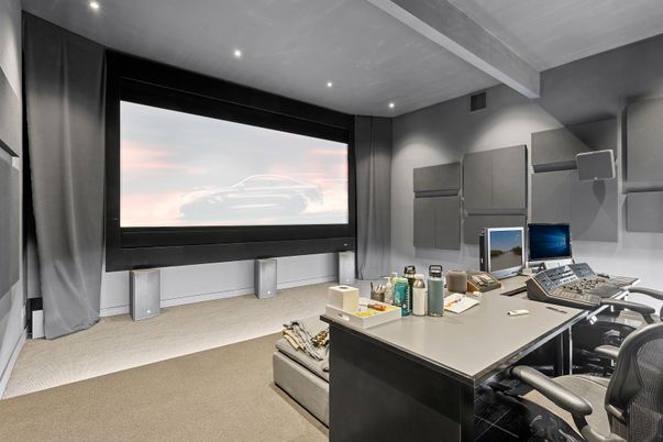 Home Office, Interior, Projection Screen, Recessed Lighting, Theatre Room